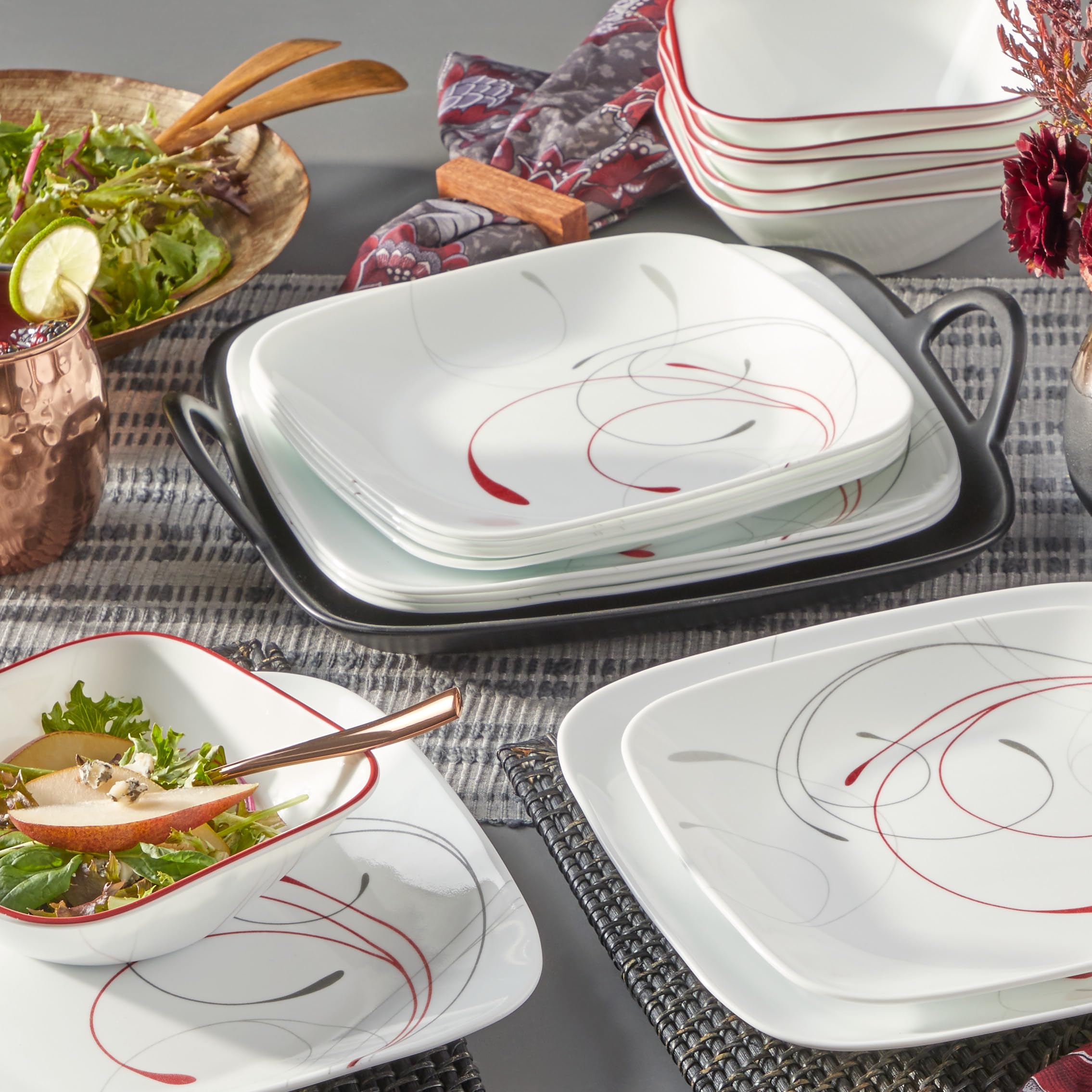 Corelle stacked plates demonstrating compact storage and space-saving benefit