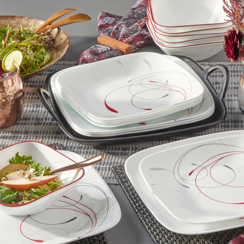 Corelle stacked plates demonstrating compact storage and space-saving benefit