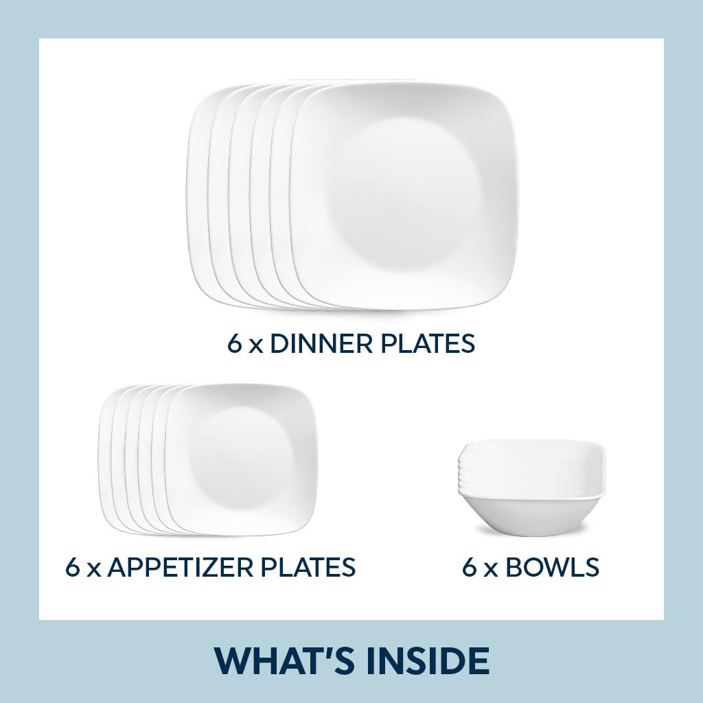 Corelle square appetizer plates stacked neatly highlighting compact storage