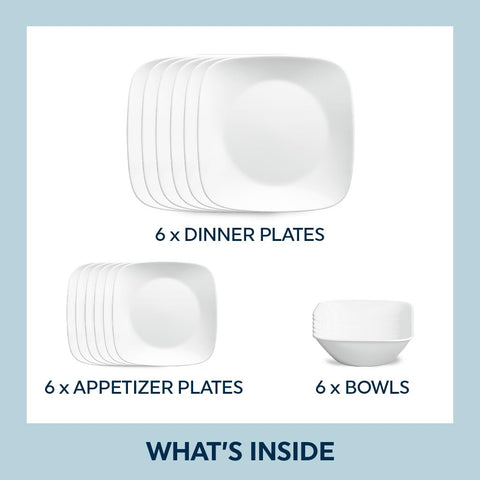 Corelle square appetizer plates stacked neatly highlighting compact storage