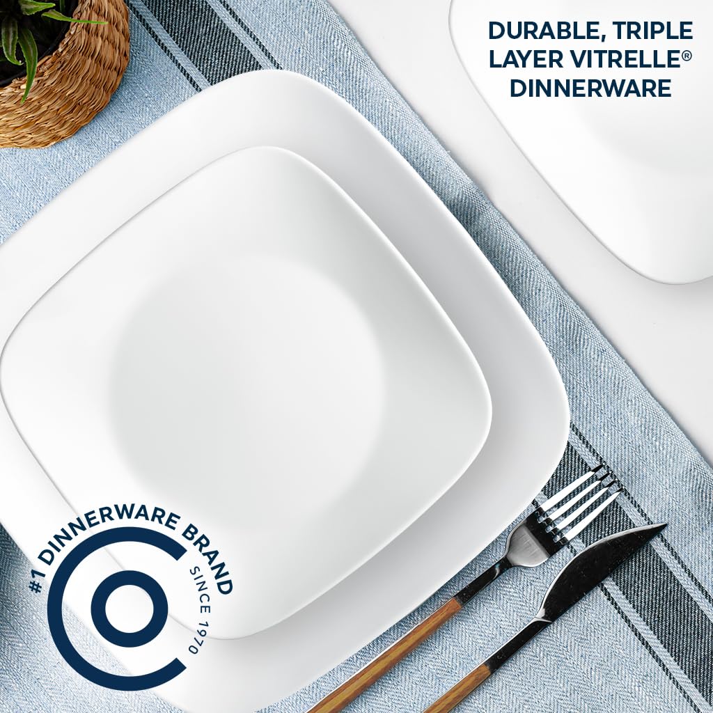 Corelle stacked plates showing compact storage and space-saving benefit