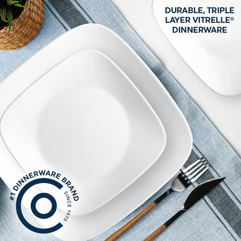 Corelle stacked plates showing compact storage and space-saving benefit