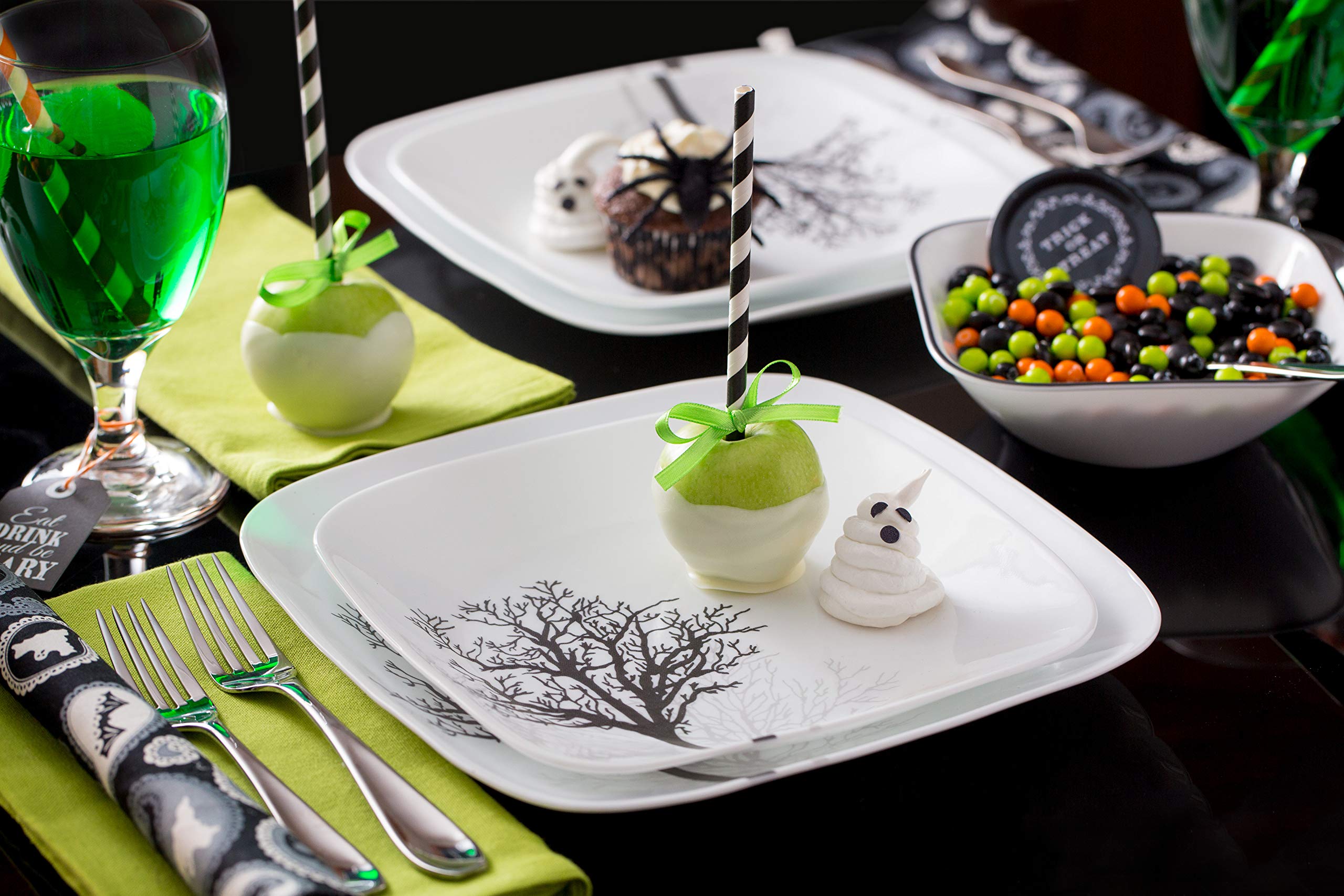 Corelle stacked plates demonstrating compact storage, saving cabinet space