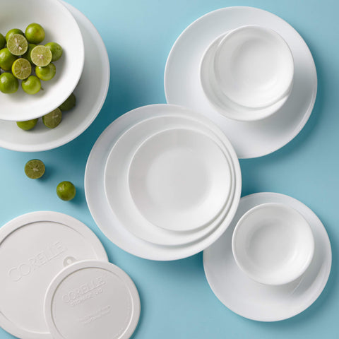 Corelle stacked plates illustrating compact storage and space-saving design