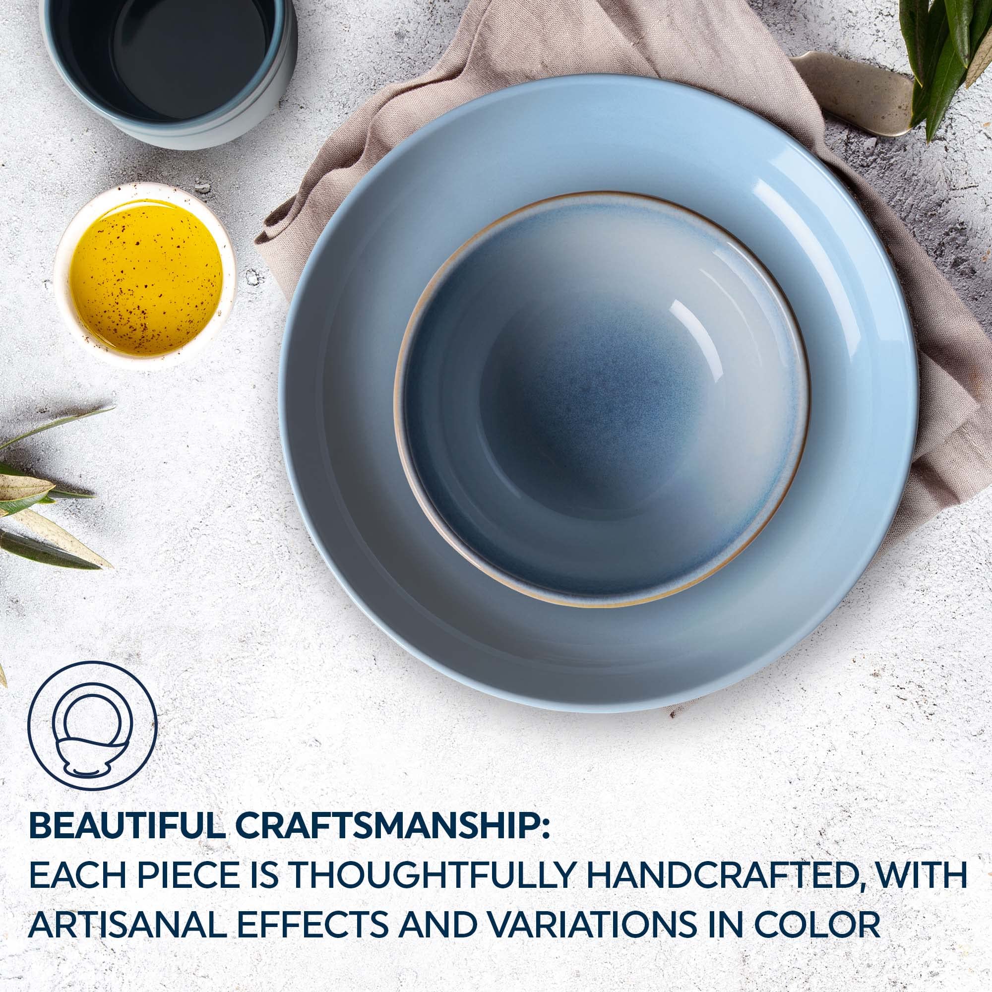 Corelle full table setting in natural light showing cohesive Nordic Blue aesthetic
