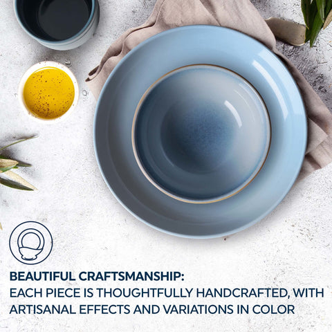 Corelle full table setting in natural light showing cohesive Nordic Blue aesthetic