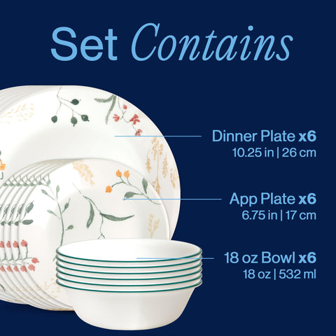 Corelle Wildflower appetizer plate top view highlighting floral pattern and easy stacking