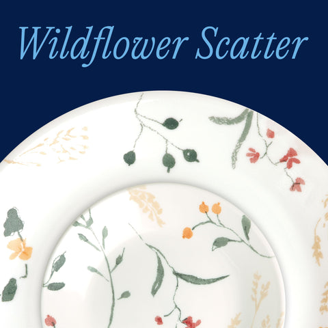 Corelle Wildflower dinner plate close-up showing chip-resistant rim and durable finish