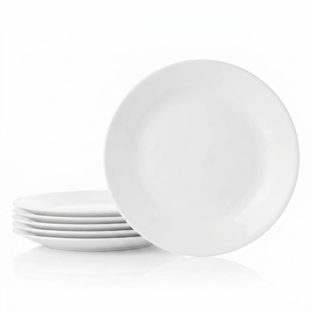 Corelle Winter Frost front view showing neat white plates and benefit of timeless style
