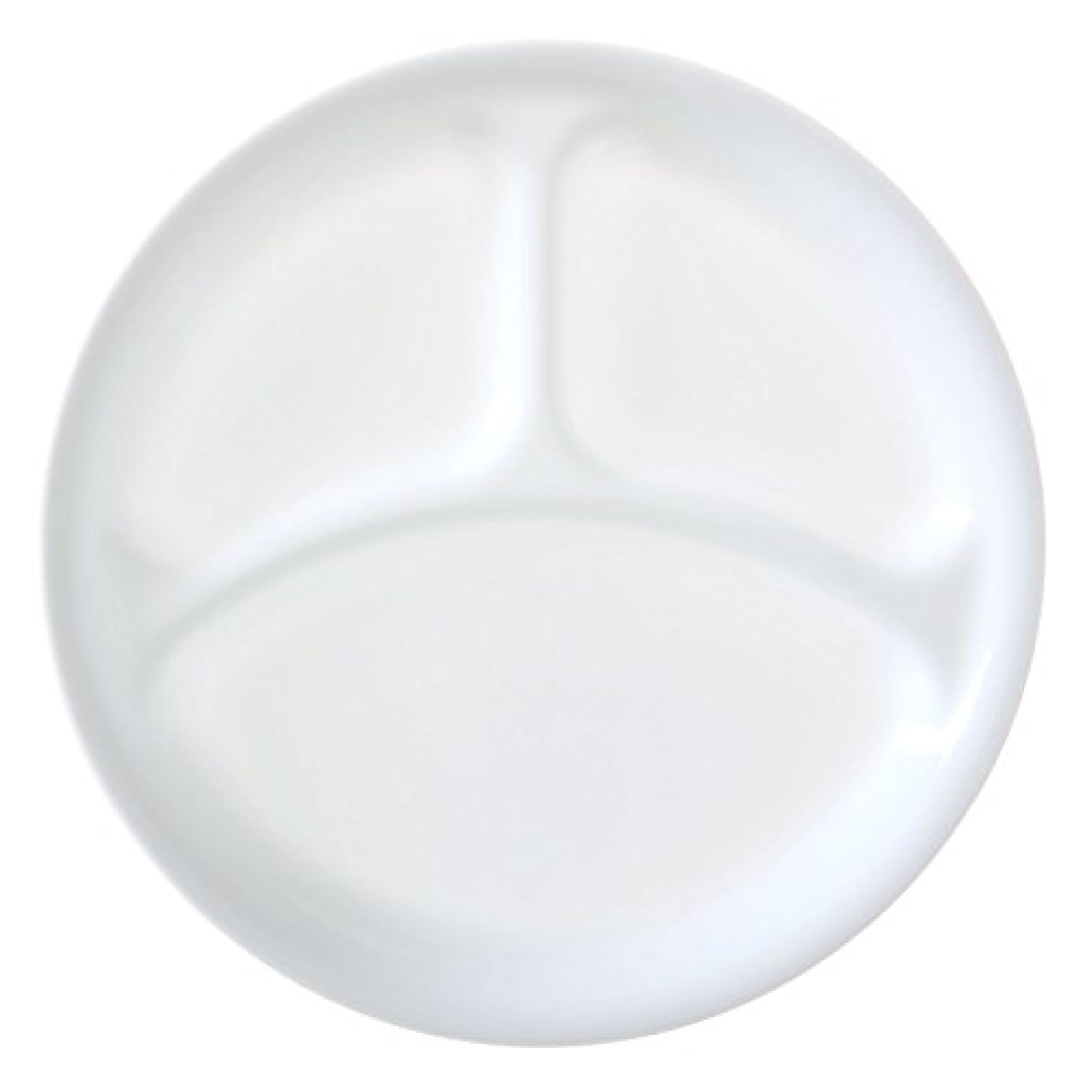 Corelle Winter Frost White front view of divided 10.25-inch plate showing compartments and clean finish for easy plating