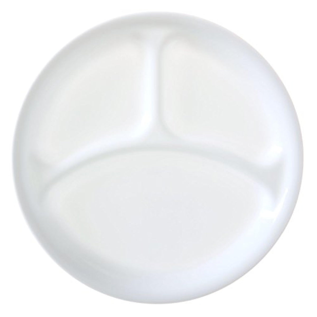 Corelle Winter Frost White front view of divided 10.25-inch plate showing compartments and clean finish for easy plating