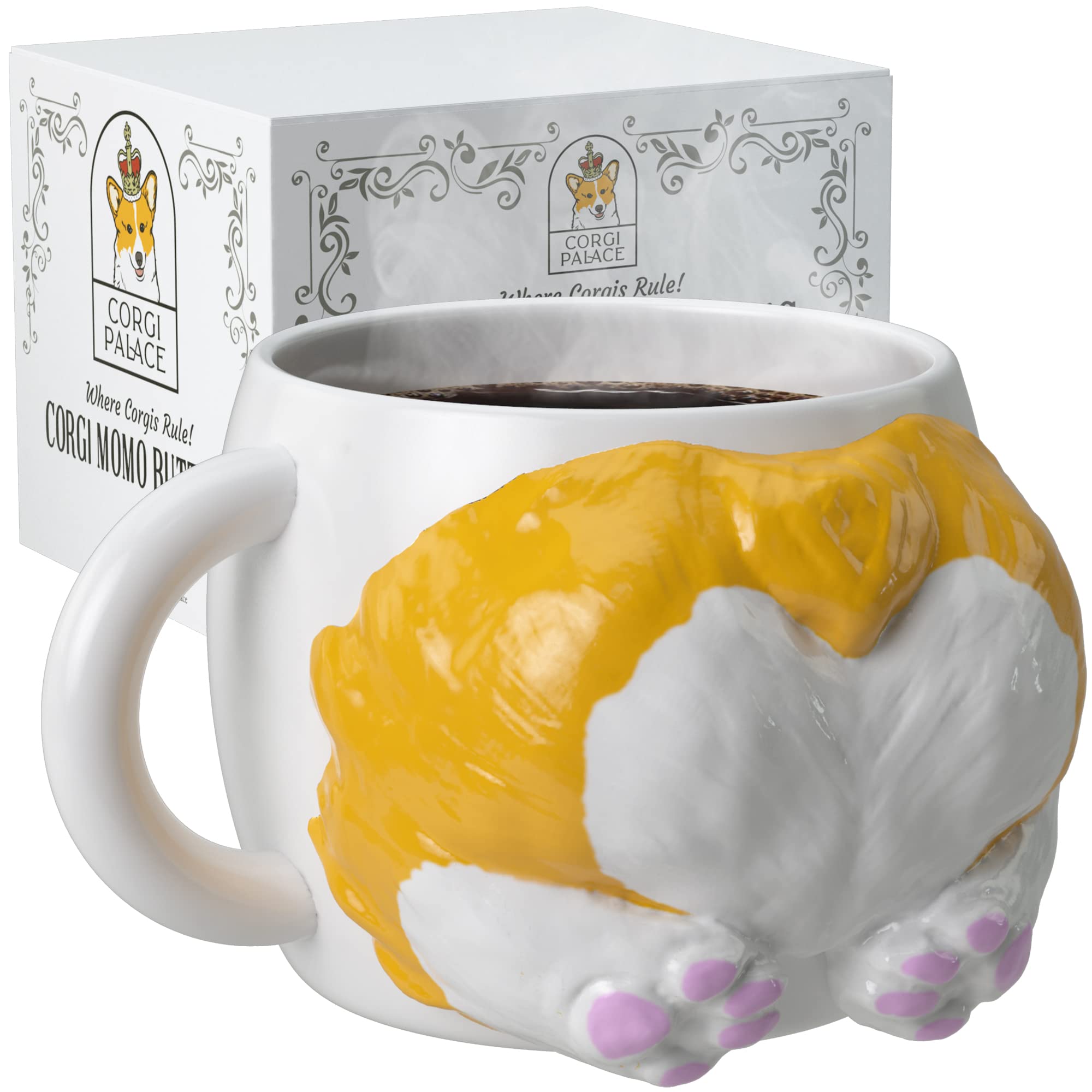 Corgi Palace front view showing whimsical mug and ready-to-use benefit
