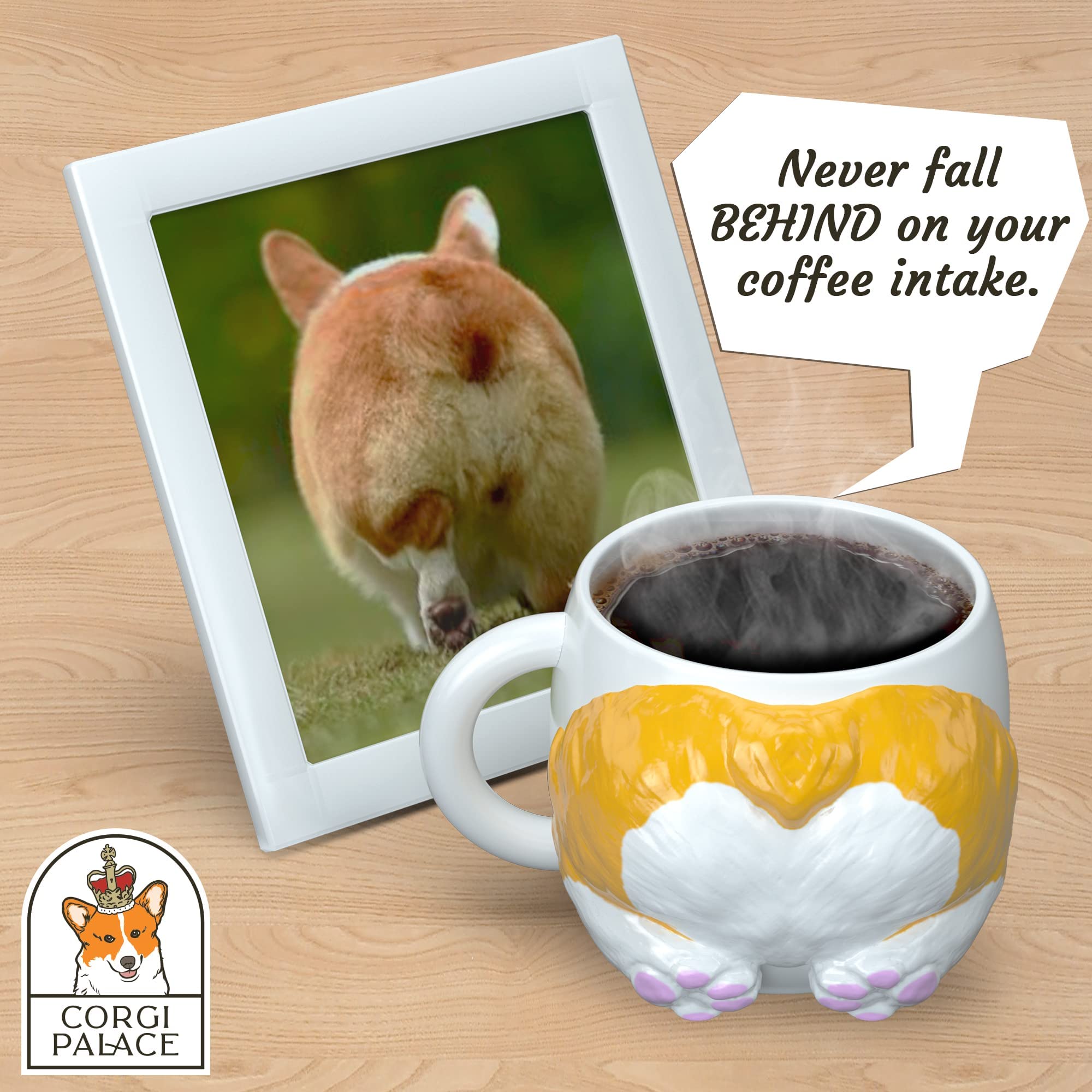 Corgi Palace mug bottom and rim showing durable ceramic quality