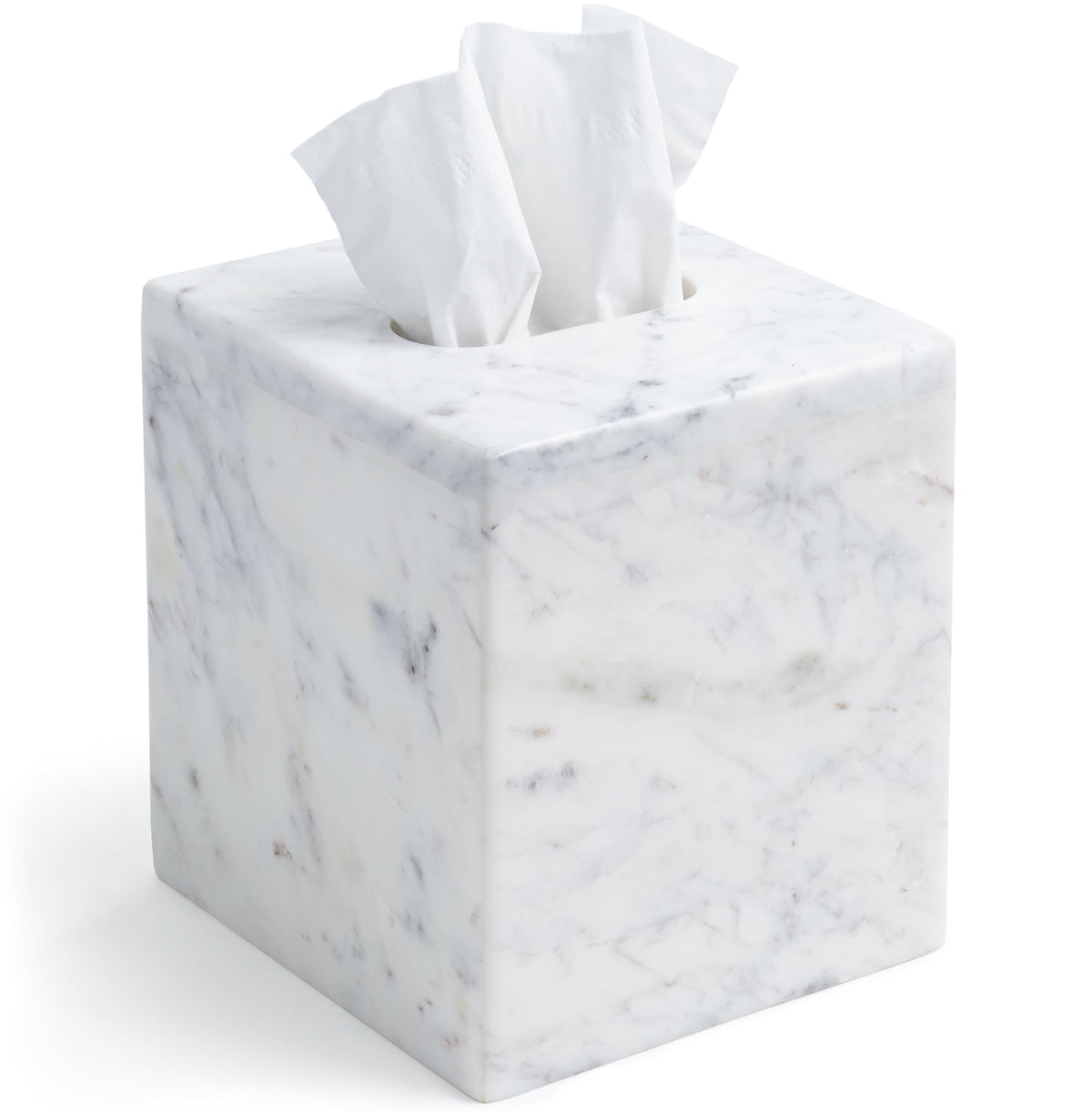 Cork & Mill front view of marble tissue box cover showing clean edges and polished finish for elegance