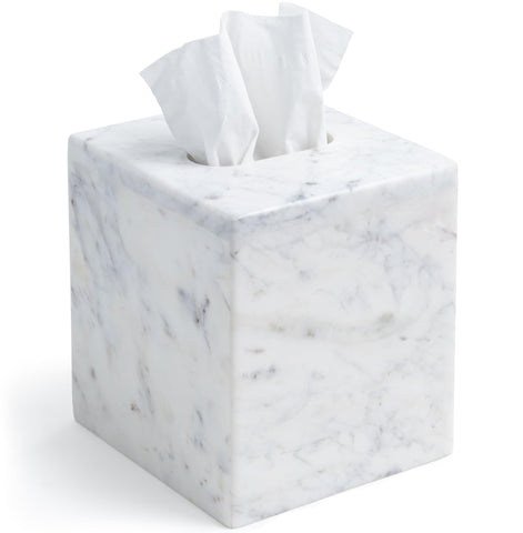 Cork & Mill front view of marble tissue box cover showing clean edges and polished finish for elegance