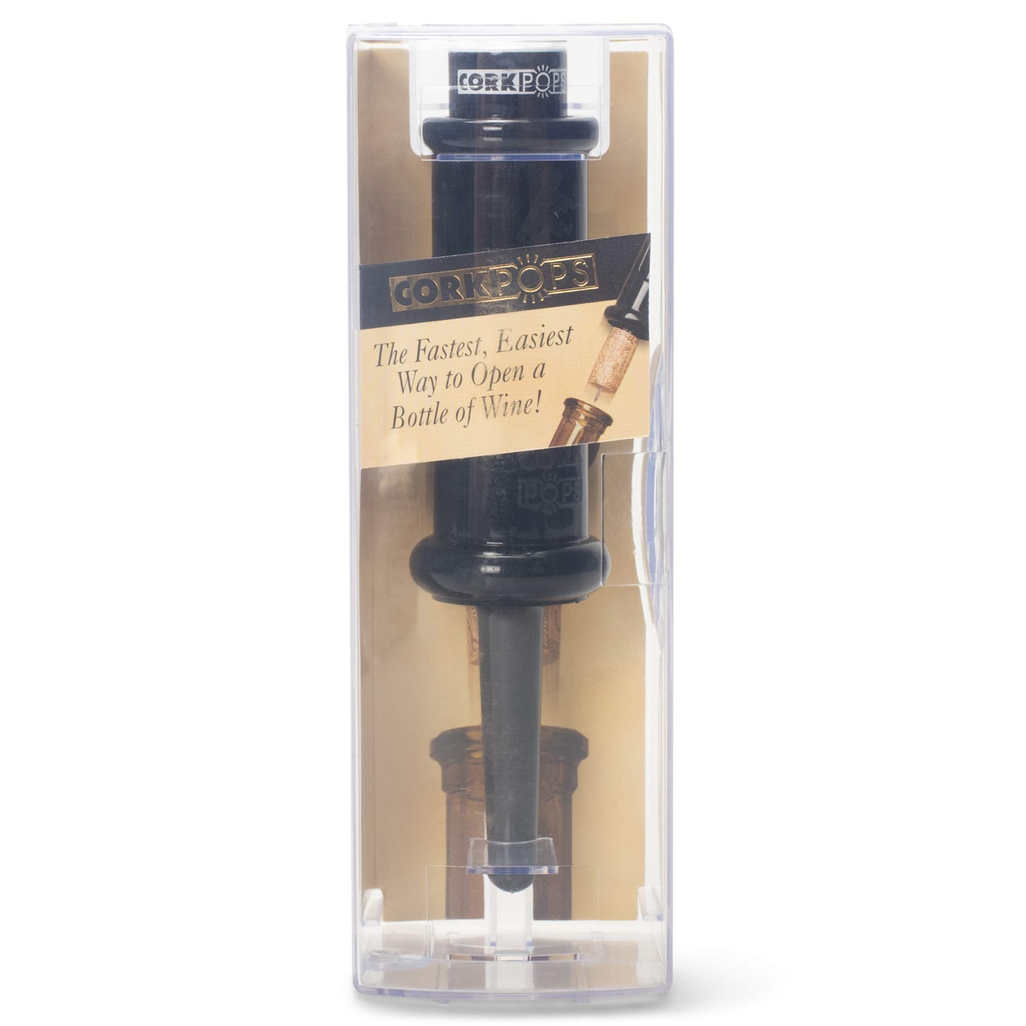 Cork Pops in use opening a wine bottle illustrating fast, no-twist cork removal