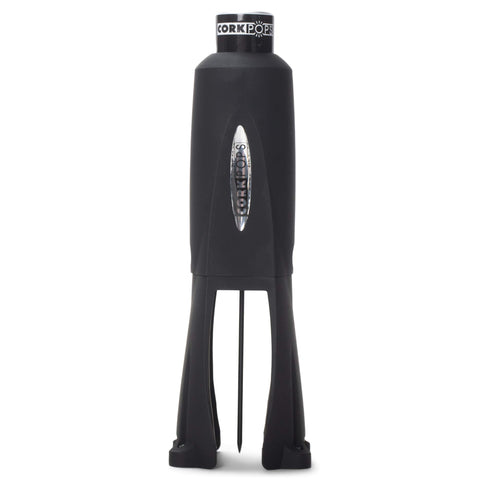 Cork Pops Legacy front view showing matte black finish and ergonomic grip, fast opening