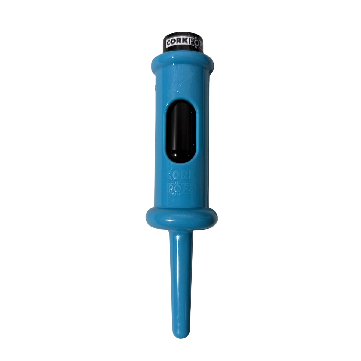 Cork Pops marina blue front view showing compact opener and easy use