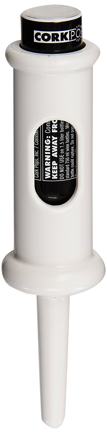 Cork Pops white opener front view showing compact design and easy use