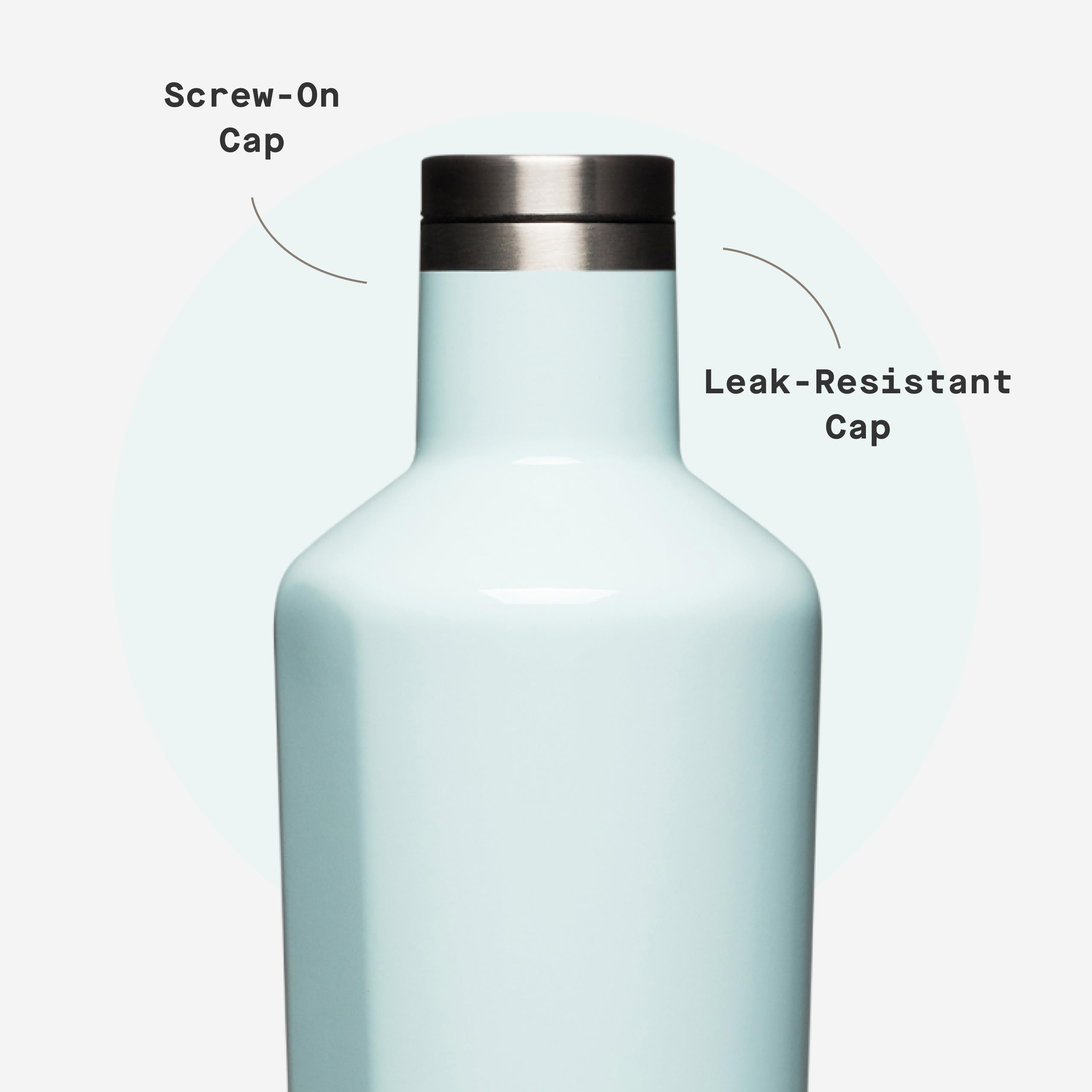 Corkcicle canteen in hand demonstrating 25 oz scale for daily hydration