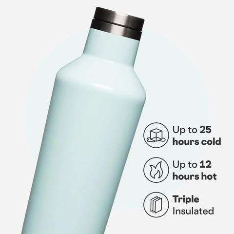 Corkcicle side profile emphasizing flat easy-grip sides for comfortable hold