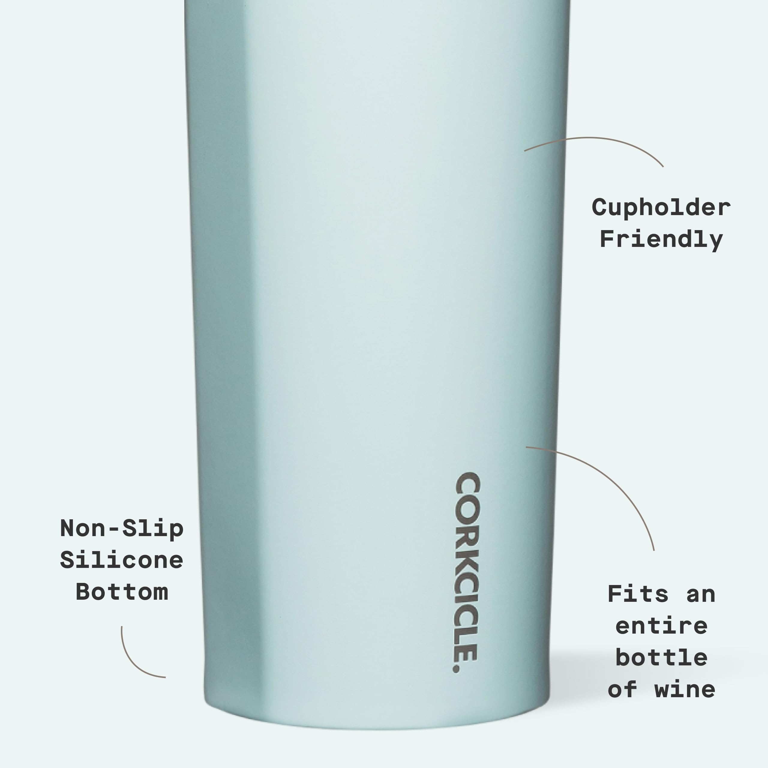 Corkcicle non-slip silicone bottom detail protecting surfaces and stability