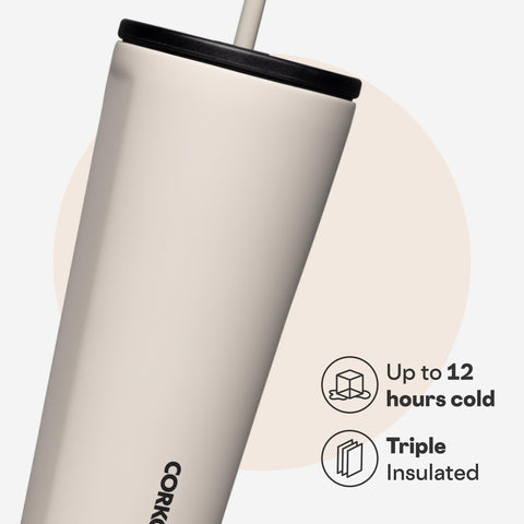 Corkcicle flexible straw tab detail for easy sipping comfort on the go