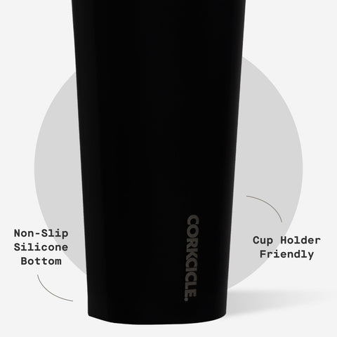 Corkcicle Matte Black in car cupholder demonstrating travel-ready fit