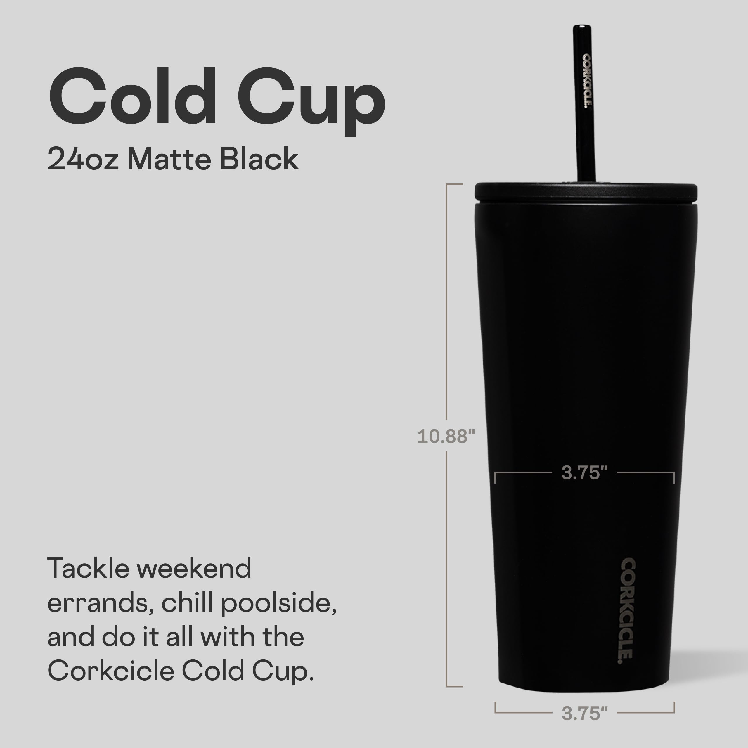 Corkcicle Matte Black side grip highlighting flat sides for secure hold