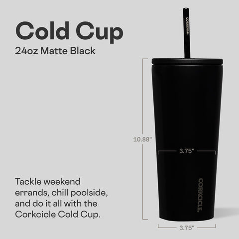 Corkcicle Matte Black side grip highlighting flat sides for secure hold