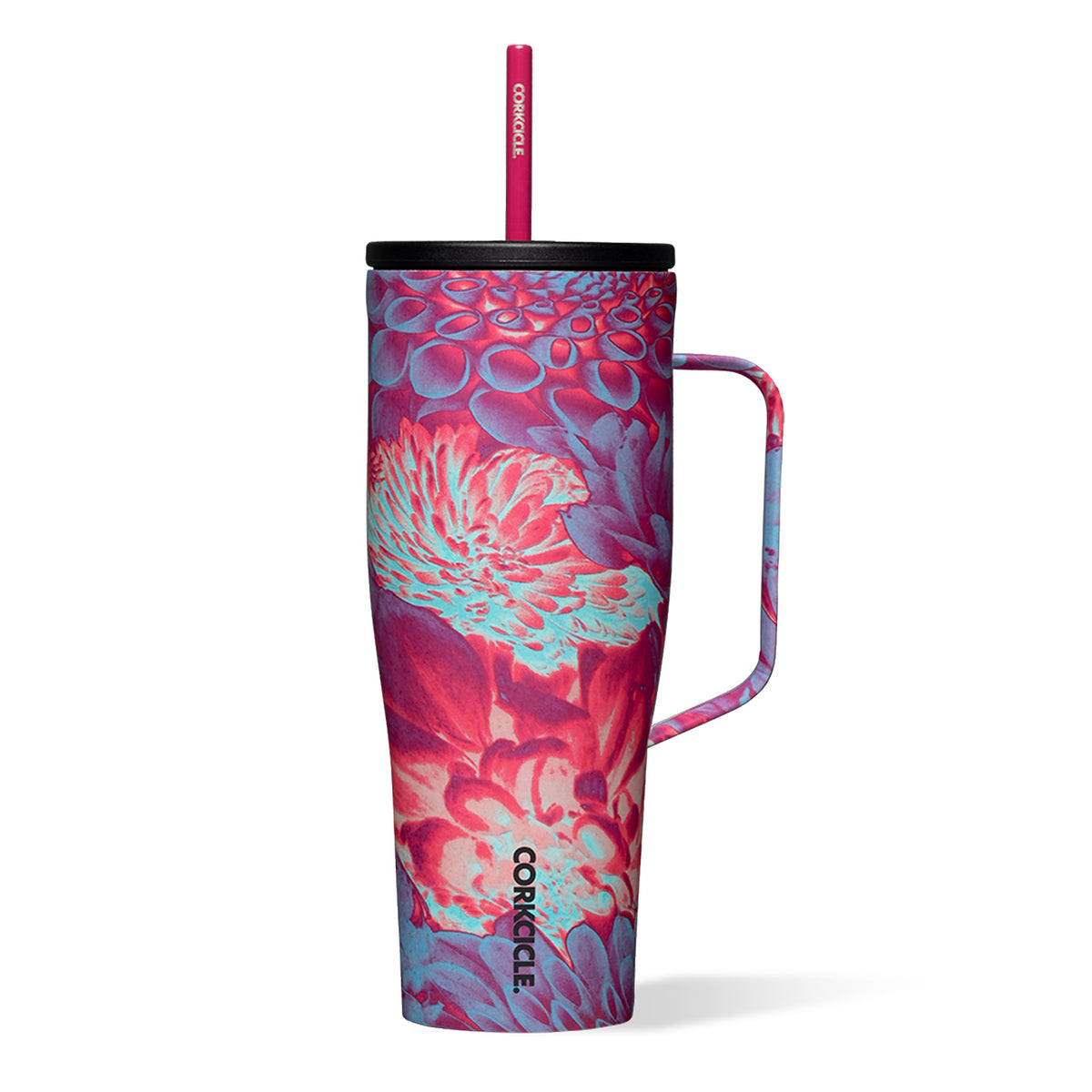 Corkcicle Cold Cup XL front view showing floral finish and capacity benefits