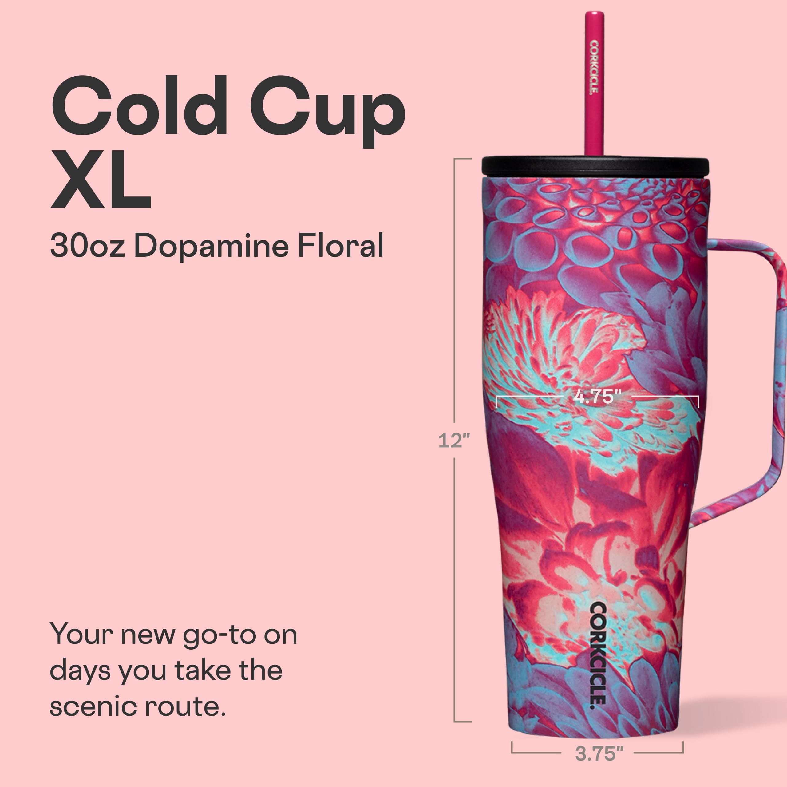 Corkcicle handle close-up highlighting comfortable grip benefit