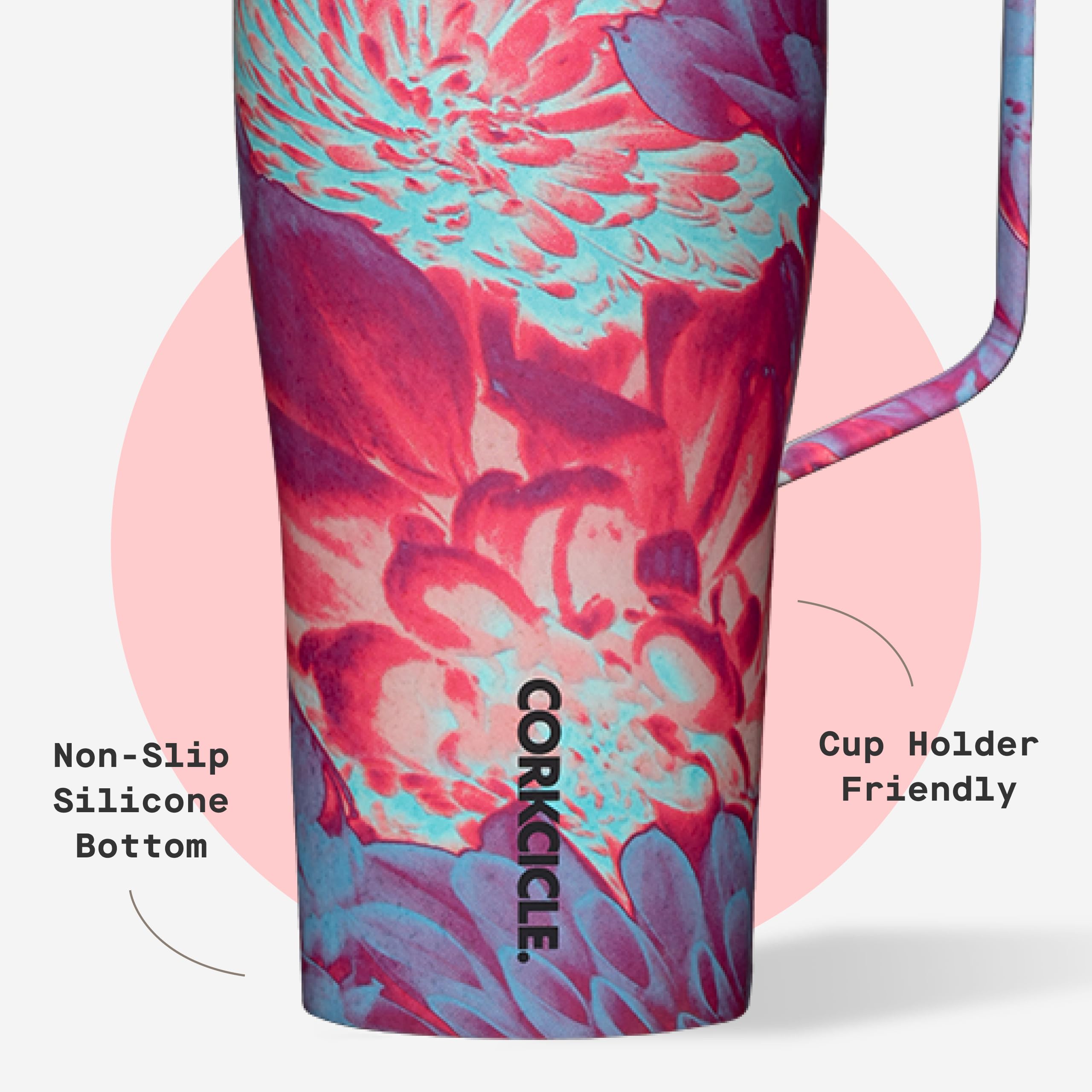 Corkcicle cup held in hand illustrating 30 oz capacity benefit