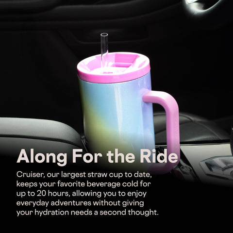 Corkcicle Cruiser filled with ice and fruit illustrating long-lasting cold beverage benefit