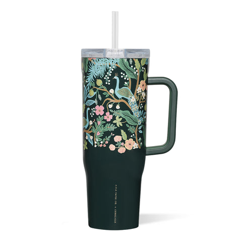 Corkcicle Cruiser showing front Peacock Blue design and floral aesthetic