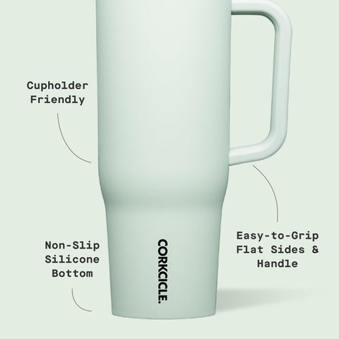 Corkcicle Cruiser seated in car cupholder for travel convenience
