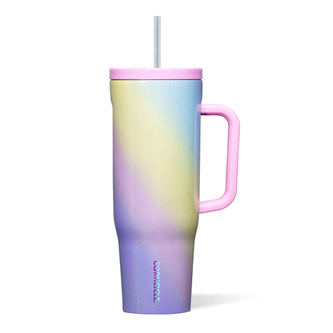 Corkcicle Cruiser front view showing Rainbow Unicorn finish and large capacity benefit