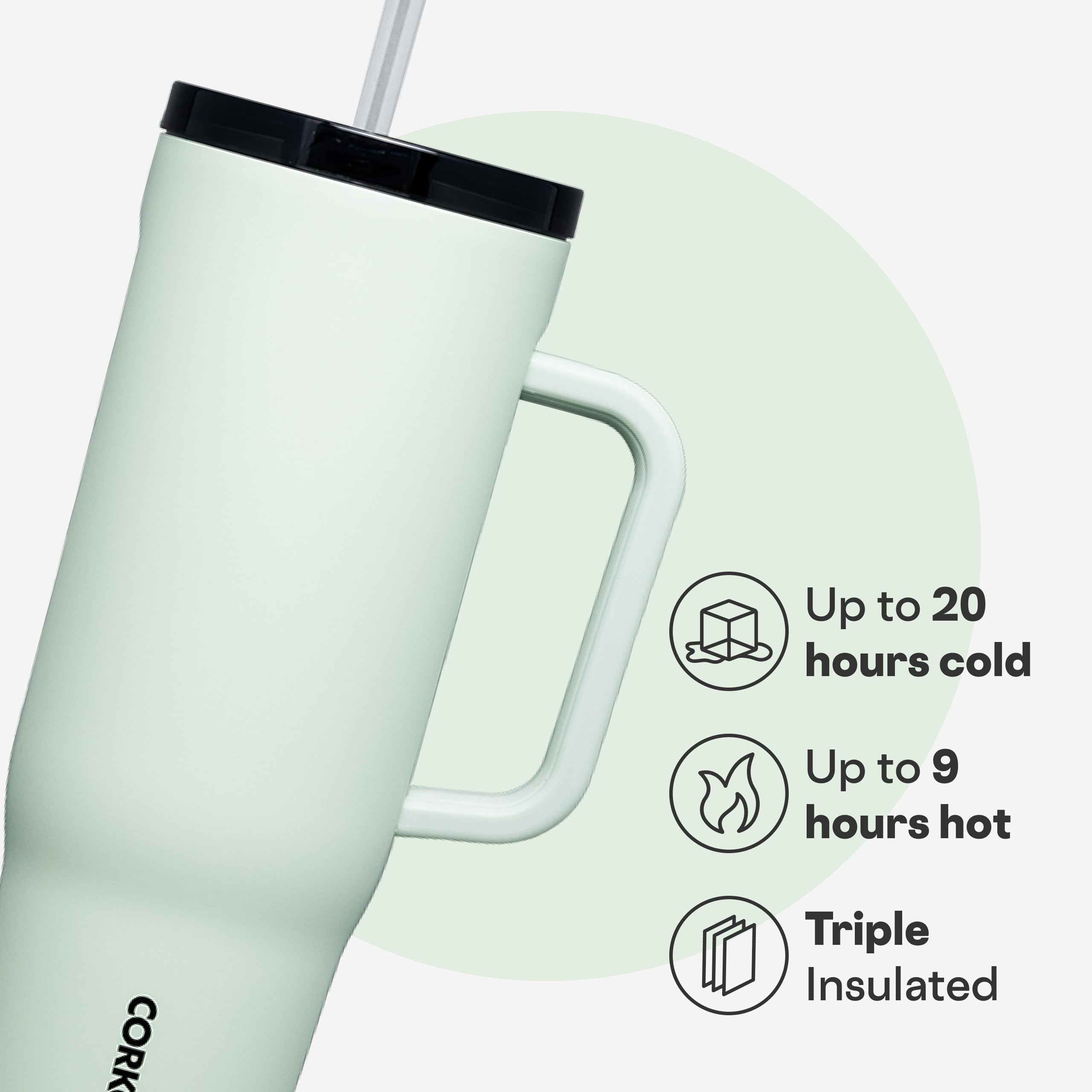 Corkcicle Cruiser lid and straw detail for secure sipping advantage