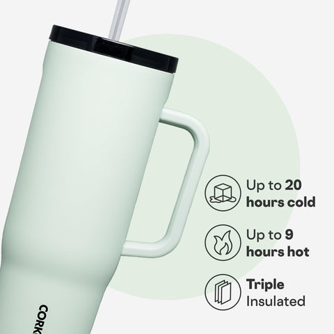 Corkcicle Cruiser lid and straw detail for secure sipping advantage