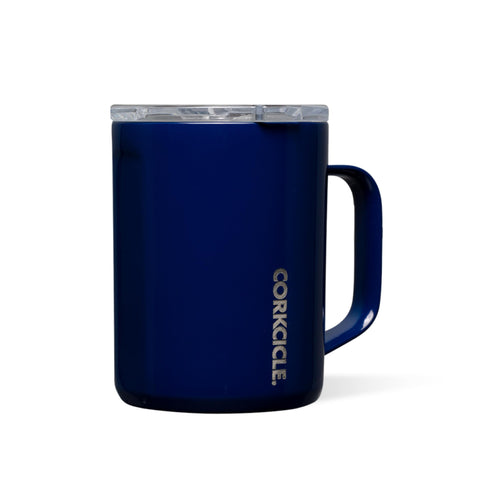 Corkcicle gloss midnight navy front view showing sleek mug and handle for stylish performance