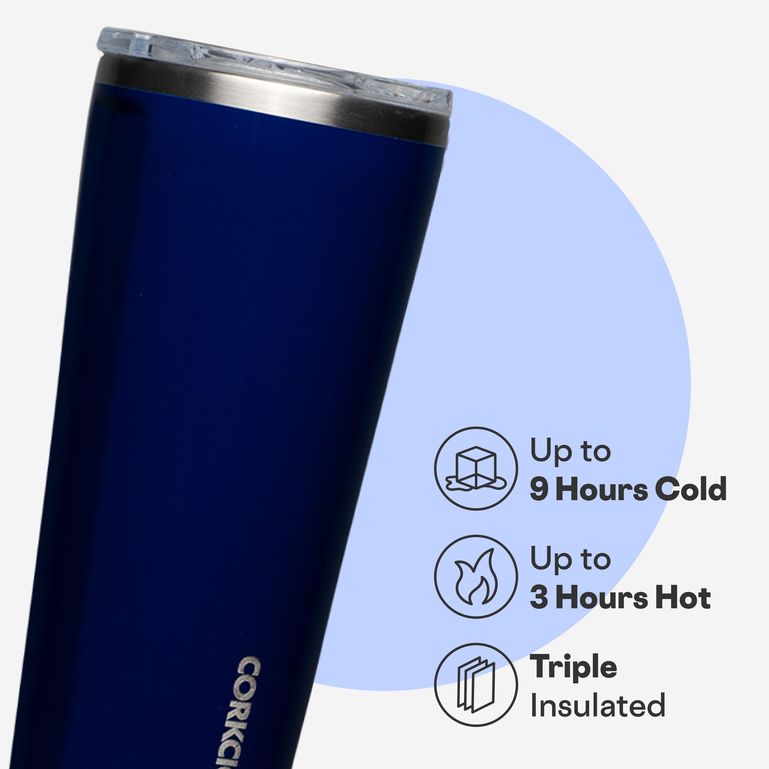 Corkcicle side view highlighting flat easy-grip sides for comfortable handling