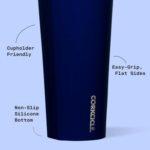 Corkcicle silicone base close-up showing non-slip stability for desks and tables