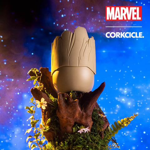 Corkcicle Groot on a picnic blanket illustrating travel-ready, durable convenience