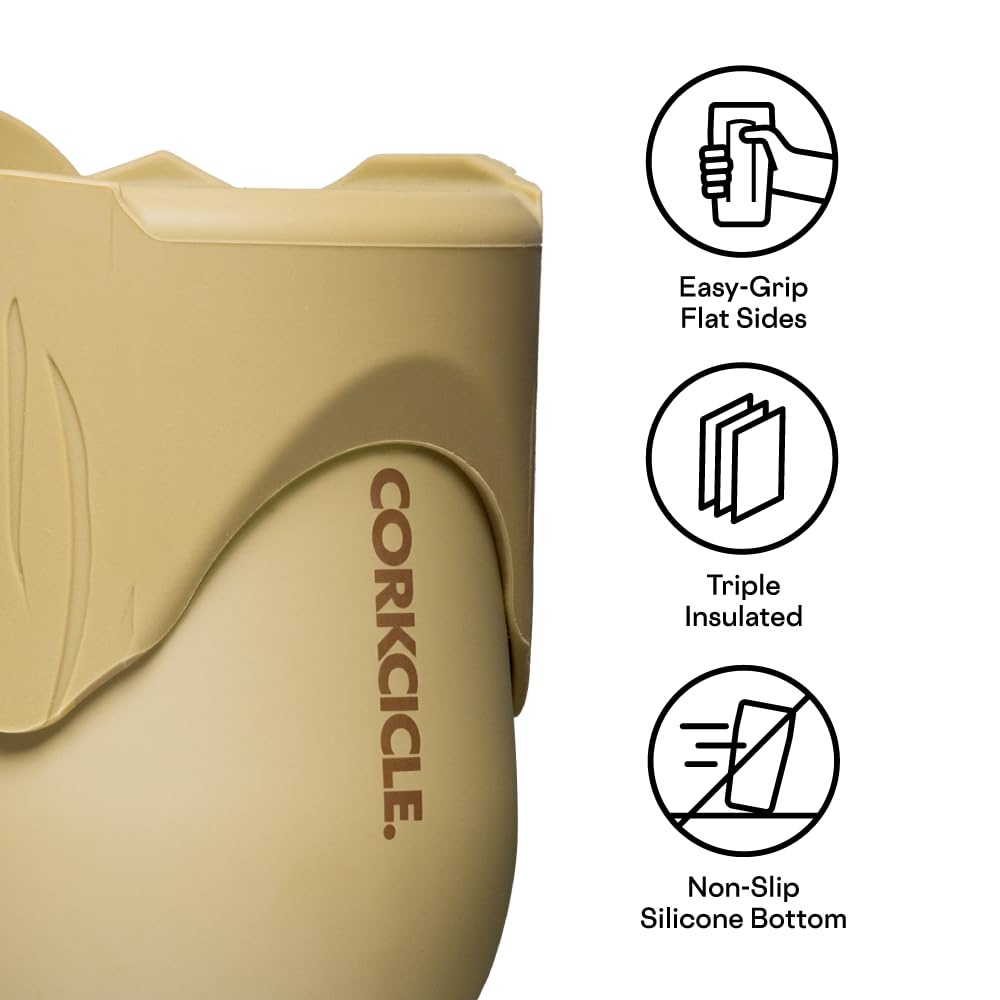 Corkcicle Groot flat-side grip close-up for secure hold and comfortable handling