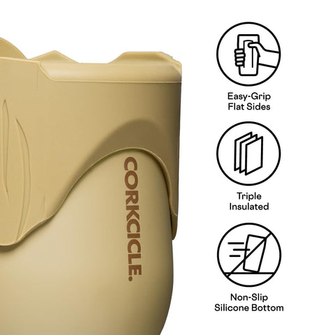 Corkcicle Groot flat-side grip close-up for secure hold and comfortable handling