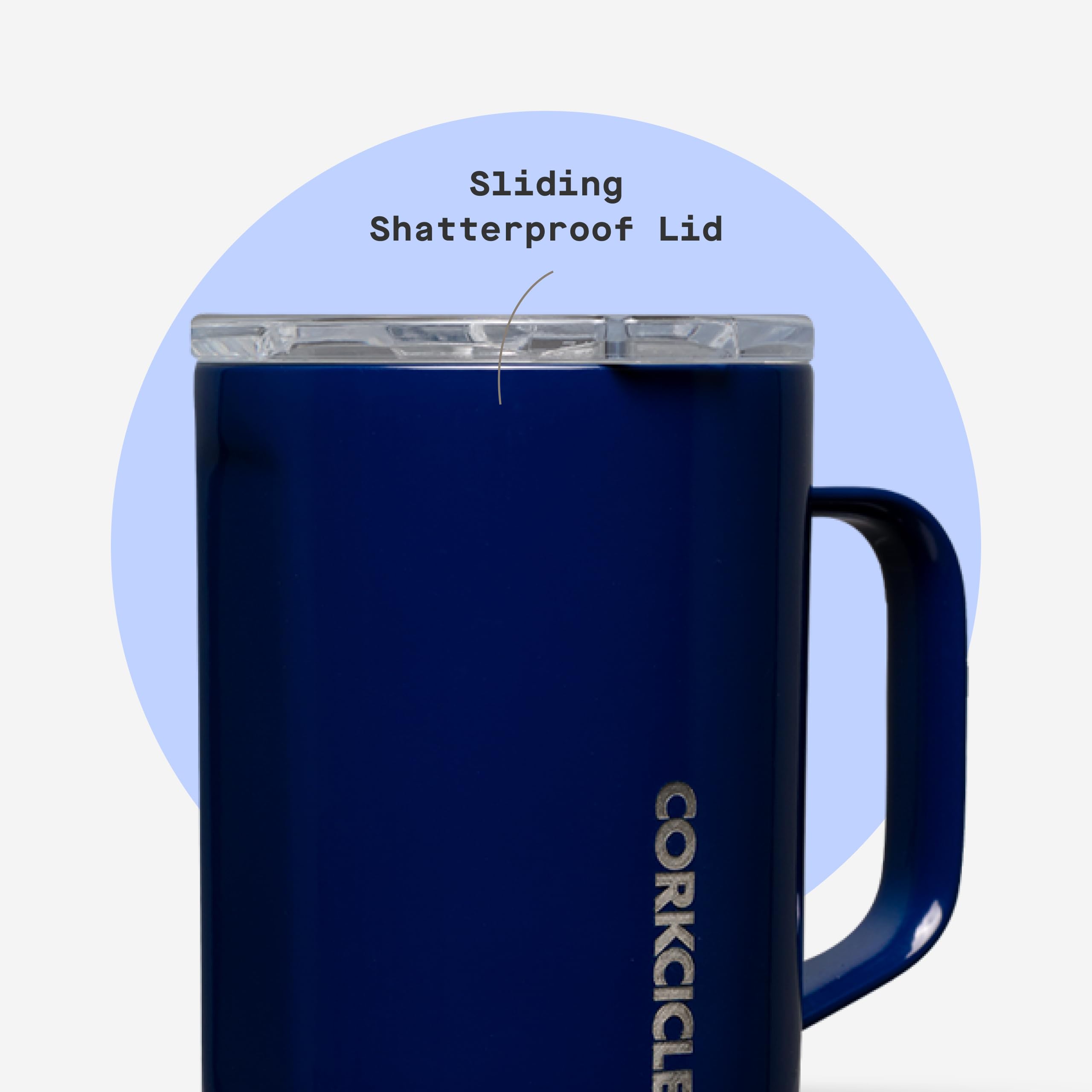 Corkcicle mug in use during a commute demonstrating spill reduction and hot retention