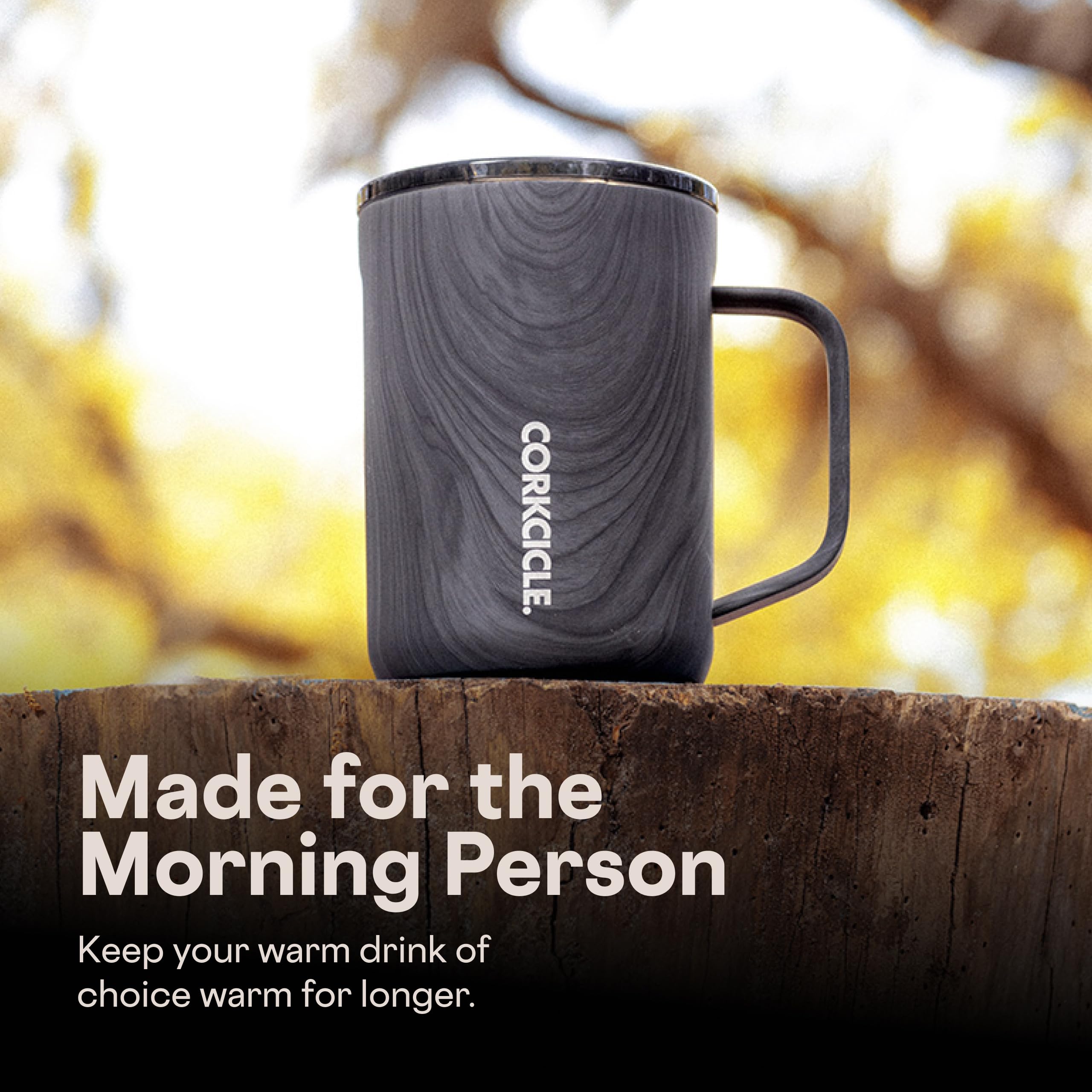 Corkcicle in use commute scene showing warm drink retained during travel