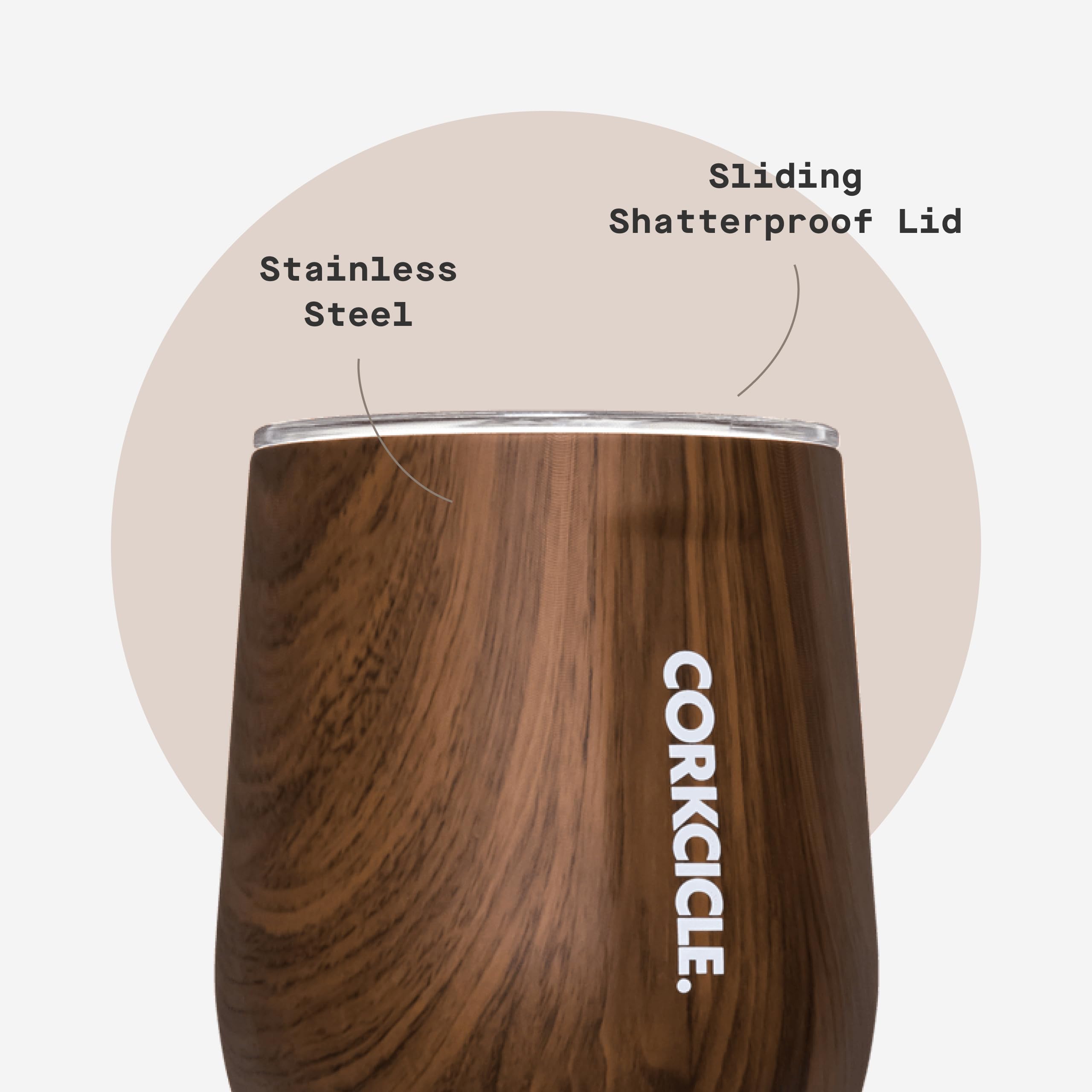 Corkcicle held in hand illustrating ergonomic flat sides for comfortable grip