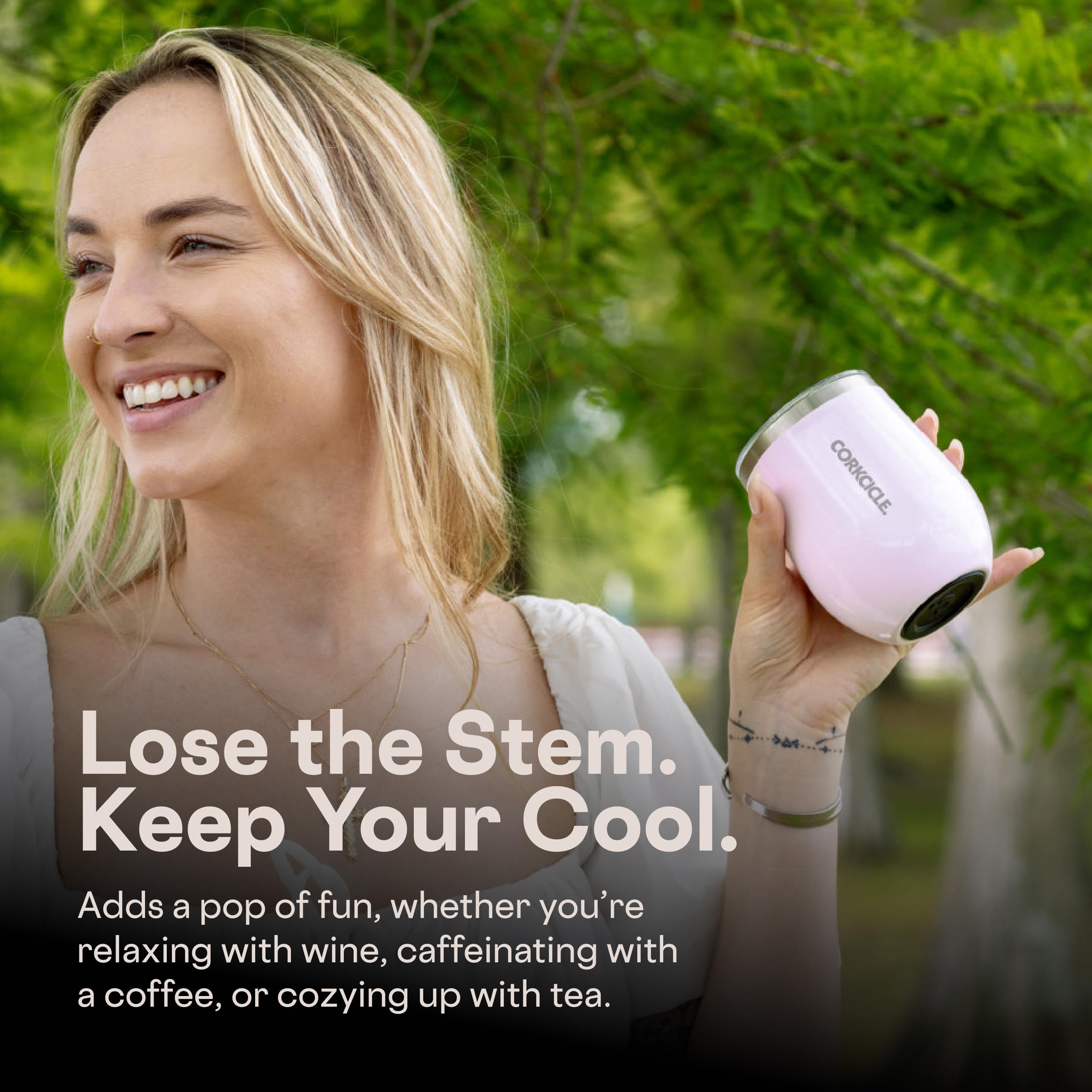 Corkcicle beside a smartphone to show 12oz scale and travel-friendly size