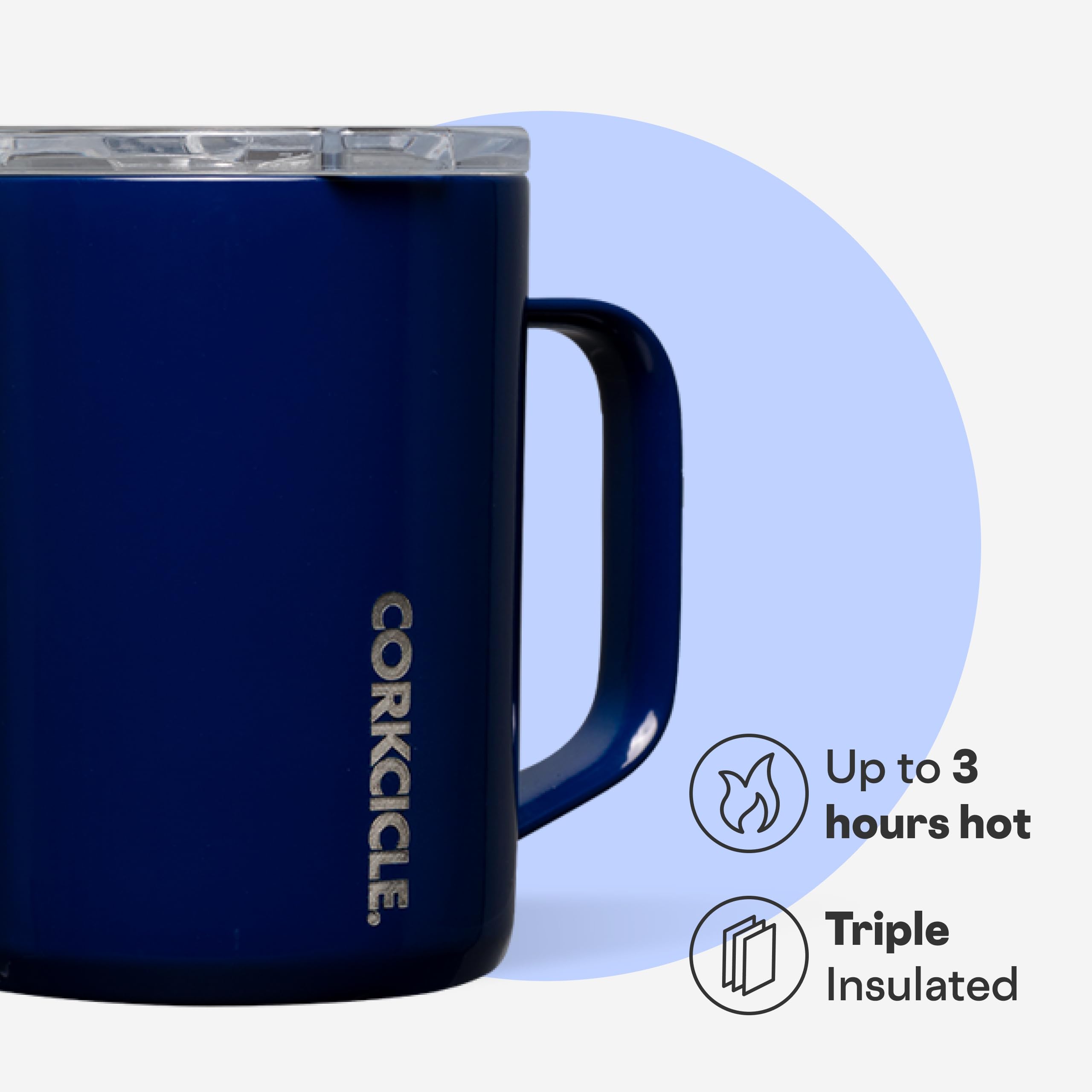 Corkcicle wide mouth and sliding lid closeup for easy sipping and reduced spills